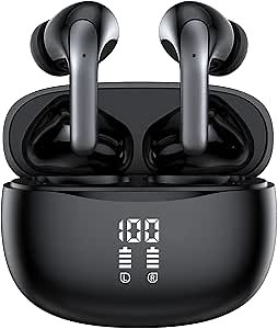 Wireless Bluetooth Headphones, 40H Playback Bluetooth Earbuds with LED Power Display Charging Case, IPX5 Waterproof Wireless Headphones with Mic for Phone Gaming TV Sports