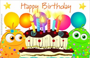 Happy birthday with big cake - All Crazy, ecards