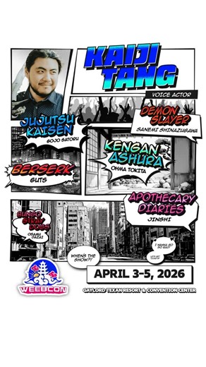 WeebCon 2026 on Instagram: "🌟WEEB RED CARPET🌟 Kaiji Tang has aligned with the Isekai Faction 💫🌀🧝🏽 WeebCon 2026 is pumped to have the honored one, Kaiji Tang as a Voice Over Guest 🎙️ What crazy cool characters does Kaiji voice you ask??? All of them 💜Satoru Gojo- Jujutsu Kaisen 🌬️Sanemi- Demon Slayer 🍻Ichiban Kasuga- Yakuza: Like a Dragon 💀Taro- Dandadan 👿Hendrickson- Seven Deadly Sins 🐸Koji- Boruto: Naruto Next Generations 👩‍❤️‍👨Jinshi- Apothecary Diaries 🔍Detective Pikachu- Dete