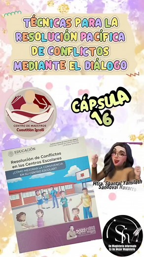 Técnicas para la resolución pacífica de conflictos mediante el diálogo Cápsula 16 Cápsulas anteriores ✅ ⬇️⬇️⬇️⬇️⬇️ Estrategias sobre escucha activa y actitud empática Cápsula 15 https://www.facebook.com/share/v/17E52zXbvi/ El papel del diálogo en la resolución de conflictos (escuché activa y actitud empática) Cápsula 14 https://www.facebook.com/share/v/1GMmF6cH8L/ Actividades escolares y del hogar que fortalecen la solidaridad. Cápsula 13 https://m.facebook.com/story.php?story_fbid=2515219403774