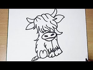 how to draw a highland cow | tutorial for beginners| step by step| cute easy drawing.