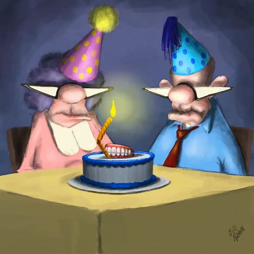 Here’s the time-lapse video of the Spectickles ‘Sinking Your Teeth Into the Birthday Spirit’ cartoon, a remake of one I did many years ago. | Bill Abbott Cartoons