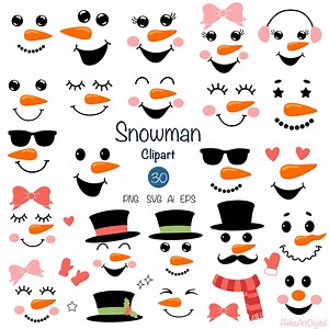 Snowman Face Clipart: Winter Christmas SVG PNG EPS Set (digital Download) - Etsy