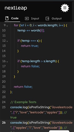 Check If String Is Prefix of Array | JavaScript Coding Interview Question | LeetCode Easy
