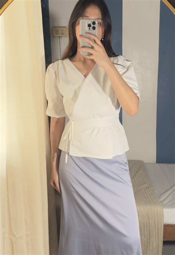 Stylish White Top and Blue Silk Skirt Outfit Ideas