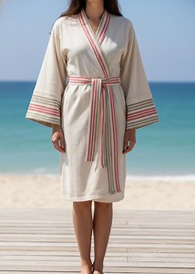 Turkish Cotton Kimono Beach Cover up Robe | Lightweight Robe | Striped Green and Red Peshtemal - Etsy