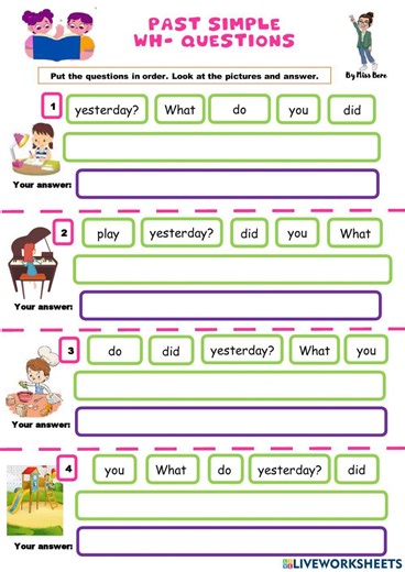 Past simple WH- questions worksheet
