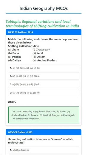 Regional variations and local terminologies of shifting cultivation in India