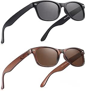 2 Pack Reader Sunglasses for Men Women Classic Rectangle Reading Glasses Outdoor Full Lenses Magnifying Eyewear UV Protection Matte Black/Bright Brown +1.5