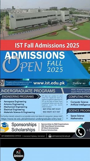 Institute of Space Technology Admissions 2025 | BS Open Admissions 2025 | All open Admissions | IST