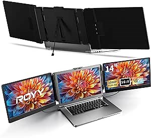 Laptop Screen Extender Triple Monitor - 14" Portable Monitor FHD 1080P Attachment Extra Screen Compatible with Windows Mac Dex Chrome Travel Work Fits 13-17" Laptops