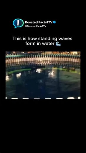 Daily Facts 🌐 on Instagram: "Standing waves happen when continuous vibrations are applied to water at a steady frequency. Instead of the waves traveling forward, they bounce back and interfere with each other, creating points that barely move (nodes) and points that move a lot (antinodes). This effect is used in real science experiments to study wave behavior, sound frequencies, and resonance. You’ll notice the water almost looks frozen in certain spots — that’s because the energy is perfectly