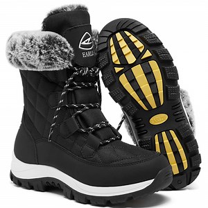 Women’s Snow Boot With Waterproof Lace Up Mid-Calf Outdoor Winter Deep Tread Rubber Sole