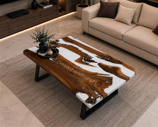 Walnut Epoxy River Coffee Table, Live Edge Wood Center Table, Modern Resin Furniture - Etsy