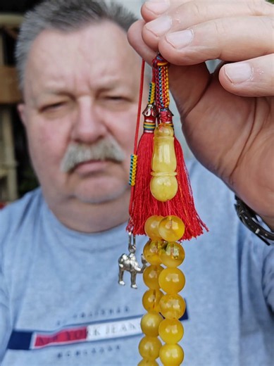 Limited Edition 57-Bead Natural Baltic Amber Misbah — Long Half-Half Pattern