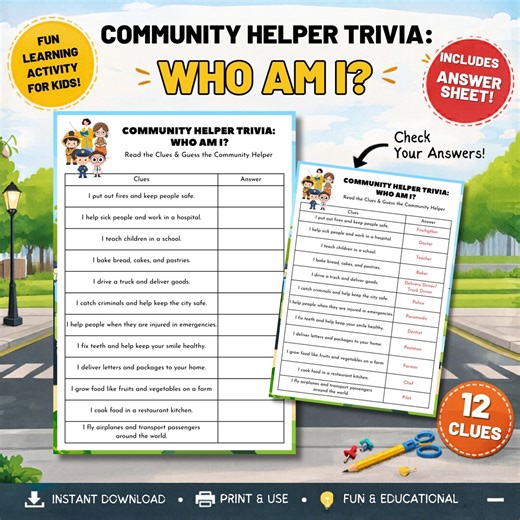 Community Helper Trivia Game, Guess Who, Kids Learning Activity (instant Download) - Etsy