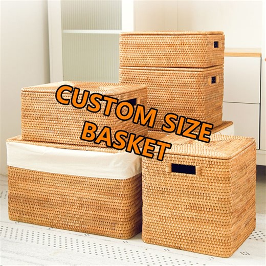 Custom Size Rattan Woven Storage Baskets With Liner and Lid,rattan Woven Storage Box, Home Decor (PLEASE READ DESCRIPTION Before Order) - Etsy