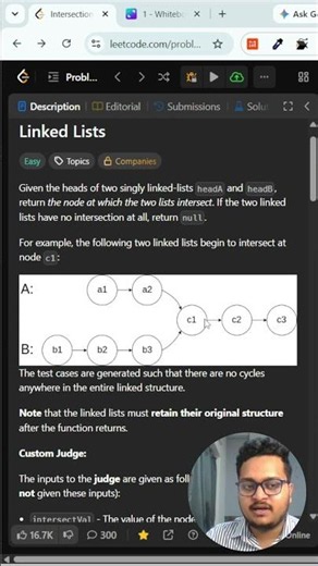 Leetcode 160 : Intersection of Two Linked Lists