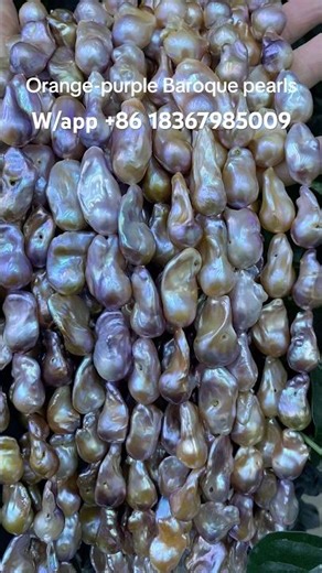 Freshwater, orange-purple baroque pearl necklace, with natural blemishes, an affordable option.