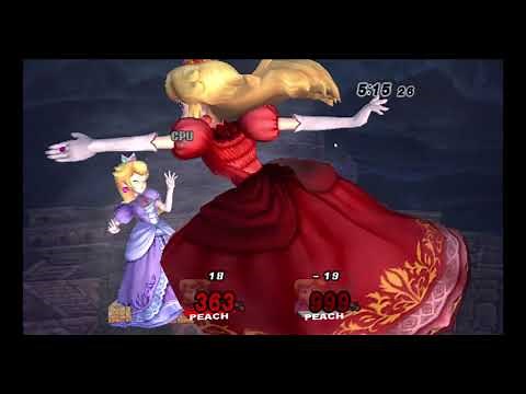 SSBB - Giant Growing Princess Peach vs Giant Growing Princess Peach (with lightning item)