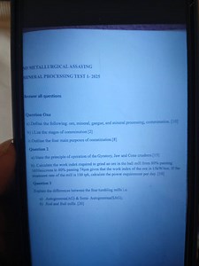 ND Metallurgical Assaying: Mineral Processing Test 1 – 2025An... | Filo