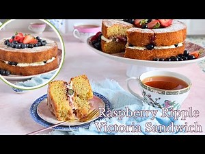 Easy Raspberry Ripple Victoria Sandwich Cake - British Baking Tutorial