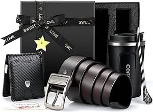 HUAPUDA Men's Birthday Gifts with Coffee Mug, Wallet and Belt for Daughter, Son, Kid, Wife, Dad, Husband, Boyfriend, Best Friend, Personalized Father's Day Gift