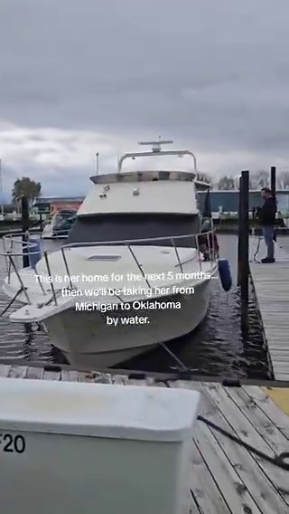 This husband fulfilled a dream of his and bought a yacht in Michigan, 1,000 miles away from his home in Oklahoma. Watching how they move it from storage to water was very interesting. It will be parked there for five months. However, after that, he plans on taking the yacht from Michigan all the way to Oklahoma, by water! Do you believe he bought this 1987 yacht for 50K? (Didn’t know you could buy a yacht for that price) and did anyone know that you can travel from Michigan to Oklahoma by water?
