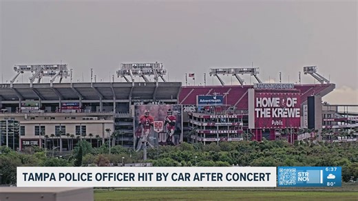 Tampa police officer injured after being hit by oncoming vehicle outside Raymond James Stadium: TPD