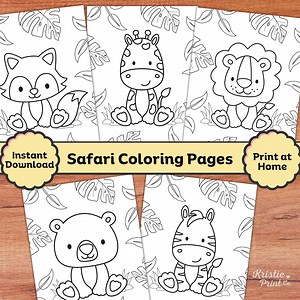 Printable Safari Animals Coloring Pages for Kids Toddler Coloring Download Jungle Coloring Book Motor Skills Safari Birthday Favor Cute SAF1 - Etsy