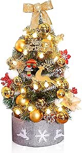 KatchOn, Potted Mini Christmas Tree with Lights Ornaments - 18 Inch | PreLit Tabletop Christmas Tree with Lights for Table Top Christmas Decorations | Mini Christmas Tree for Christmas Party Supplies