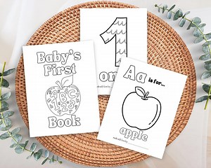 Baby's First ABC 123 Book, Baby Shower Activity, Printable Alphabet Numbers Coloring Book Pages, First Birthday Gift, Guest Book Alternative - Etsy
