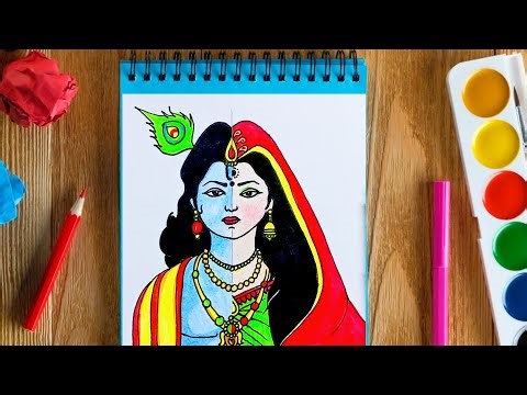 How to draw eadha krishna half face ❤️ easy drawing for beginners 🪔 ( Sanatani drawing )