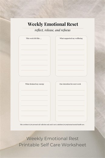 Weekly Emotional Reset Worksheet | Weekly Reflection Journal | Mental Health Review PDF | Self Care Intentions | Mindful End of Week Tracker - Etsy