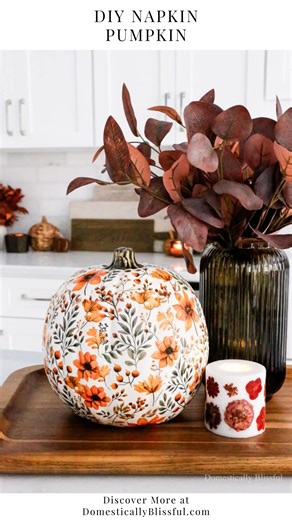 Giustina | DIYs • Recipes • Home Inspiration on Instagram: "Comment “Link” to instantly get the links, tutorial, & details in your DM. This DIY Napkin Pumpkin is one of my favorite crafts that I made last fall. I searched and searched for just the right fall napkins and these were one of my favorites! The nice thing about these napkins is that you can cut and fit them together like a puzzle so that the cut napkins match up pretty well all around the pumpkin. It isn’t perfect, but there is so muc