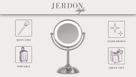 JERDON Lighted Tabletop Mirror with 10X/1X Magnification - LED Lighted Makeup Mirror with Multiple Light Settings in Nickel Finish - 8.5-Inch Diameter Vanity Mirror - Model JS8510BN