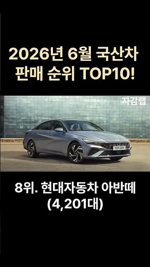 Top 10 Domestic Car Sales Ranking for June 2026!