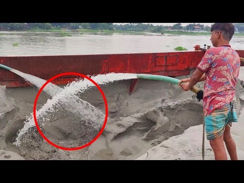 Massive River Sand Unloading Operation: Powerful Water Pumps at Work | Sand Flow Chronicles