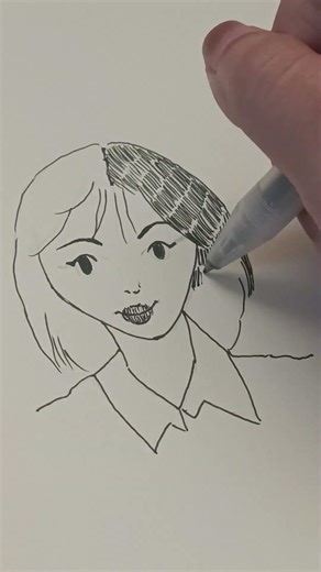 สเก็ตช์สาวผมบ๊อบ ✏️ Simple Line Art Girl 🌸Butterbell #drawing #artvlog #sketch #art