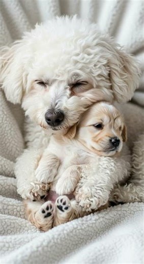 Fluffy Bichon Mom and Puppy Sleeping Cuteness Overload #BichonFrise #PuppyLove #SleepTime