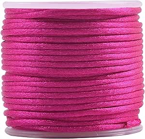 KONMAY 27.5 Yards 2.5mm Nylon Rattail Satin Silk Trim Cord Beading String for Chinese Knotting, Kumihimo, Beading, Macramé, Jewelry Making, Rose