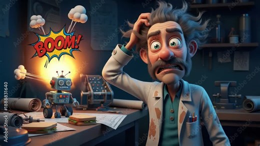 Mad Scientist's Robot Explodes, Causing Chaos in Lab