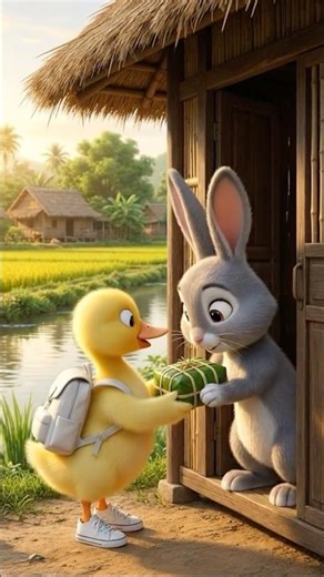 The duck came to the rabbit's house and gave the rabbit Tet cake