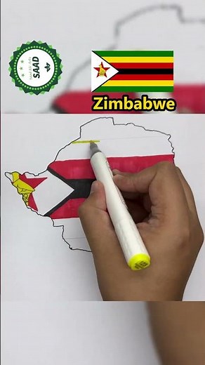 Zimbabwe flag map drawing 🇿🇼 | Draw Zimbabwe map #art #geographythroughmaps #countryflag #africa