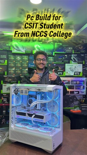 New Year GIFT 1. Processor:Ryzen 9 9900x 2. Motherboard : X870E Aorus Elite wifi 7 3. Ram: 16gb*2 (7200mhz) Vcolor 4. Graphics card: Colorful Igame RTX 5070 ti 16gb 5. Ssd: Samsung 990 Pro 2TB 6. Powersupply : Thermalright 1000w White Gold FM 7. Cooler: Darkflash DN360D 8. Case: Darkflash DY460 Case . . . . Contact us on 9818695005/06 We are located at putalisadak, Opposite to starmall . . . . . . . . #fypシ #explore #gaming #nepal