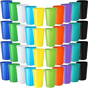 Honeydak 40 Pack 22 Oz Plastic Stadium Cups Bulk Large Stadium Cups Reusable Plastic Stadiums Tumbler Colorful Blank for Birthday Party Events Clubs Camping 10 Colors
