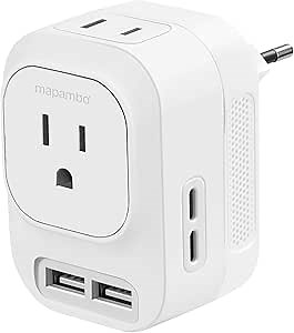 Mapambo 220V to 110V Voltage Converter US to Europe Converter for European Travel Power Converter Adapter Combo with 2 USB 2 USB C International Universal Travel Plug Adapter (Type C)