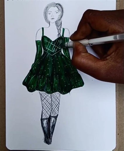 Green glamour Dress sketch 🥀