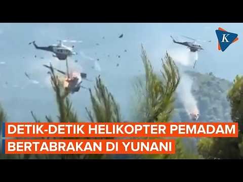 Moments Two Helicopters Collide While Fighting Fire in Greece, One Explodes