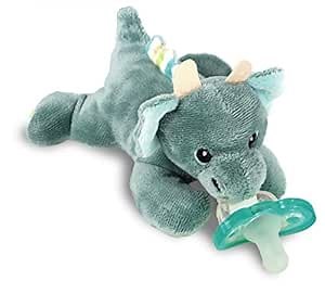 RaZbaby JollyPop Pacifier, Holder w/Detachable Baby Pacifier, Stuffed Animal RaZbuddy, All Ages 0M+, 100% Medical Grade USA Made Silicone, Machine Washable, Textured & Easy to Hold – Dragon